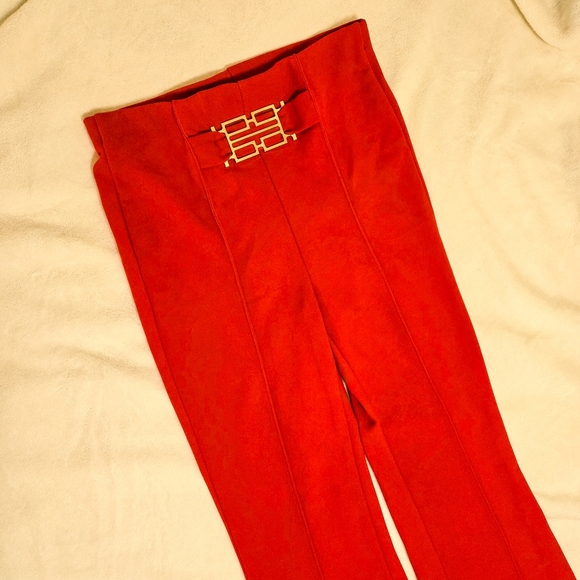 Bright Red High Waisted Work Pants with Gold Hardware A'gaci  NWT - Picture 1 of 7